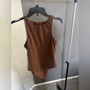 Swank Women’s High Neck Sleeveless Chic Brown Sleeveless Bodysuit (used) Size L